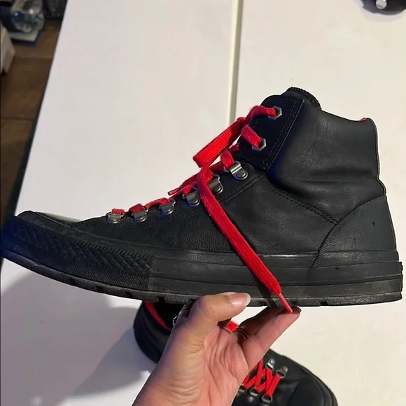 Converse Street Hiker Black with Red Lace High-Top Sneakers - Picture 4 of 15